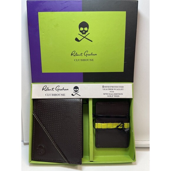 Robert Graham Clubhouse Leather Wallet & Gold Tee Holder (Missing Tees)  New - Picture 1 of 10